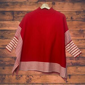 5 for $25🔥Red & White Striped Knit Sweater Poncho One Size